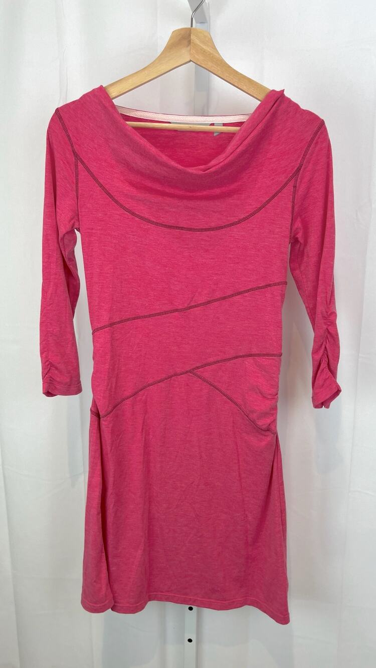 ATHLETA XS Ukiah Dress 306035 Cowl Neck Ruched 3/4 Sleeve Travel Stretch Pink